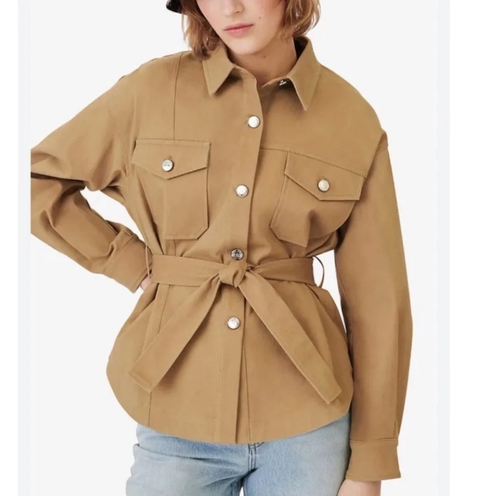 Maje Belted Shirt Jacket in Camel Size US S